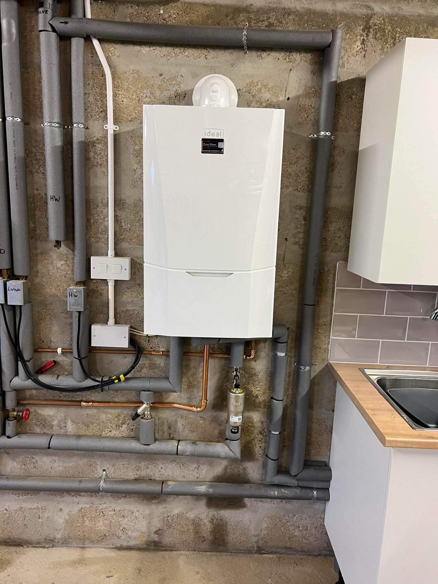 New gas boiler installation with tidy pipework
